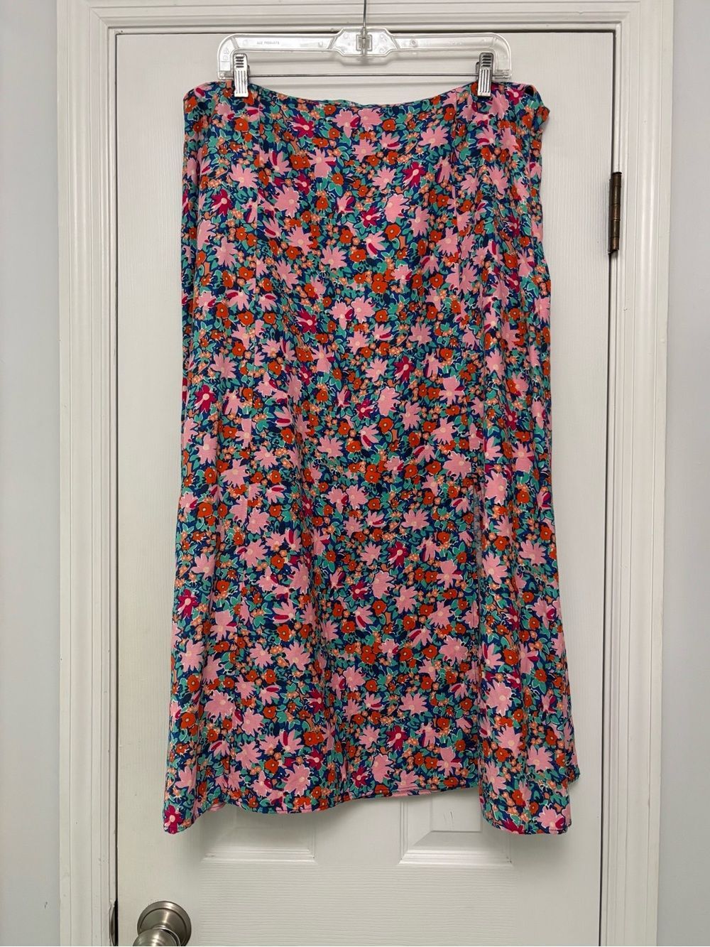 LOFT Floral Linen Midi Skirt Cottagecore A-Line Slit Garden Party Boho Size 14 - Picture 2 of 6